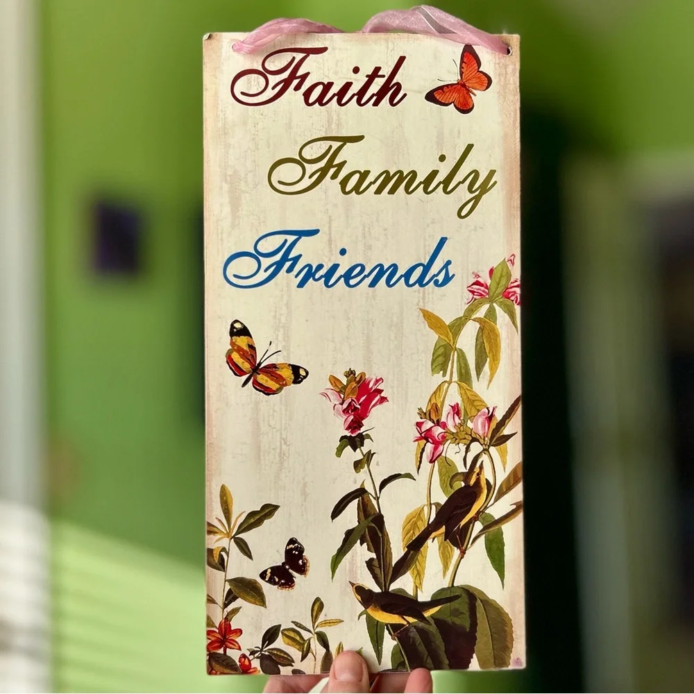 VTG Floral Cottagecore Bird & Butterflies Wood Faith Based Wall Decor